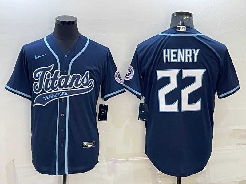 Men%27s Tennessee Titans #22 Derrick Henry Navy With Patch Cool Base Stitched Baseball Jersey